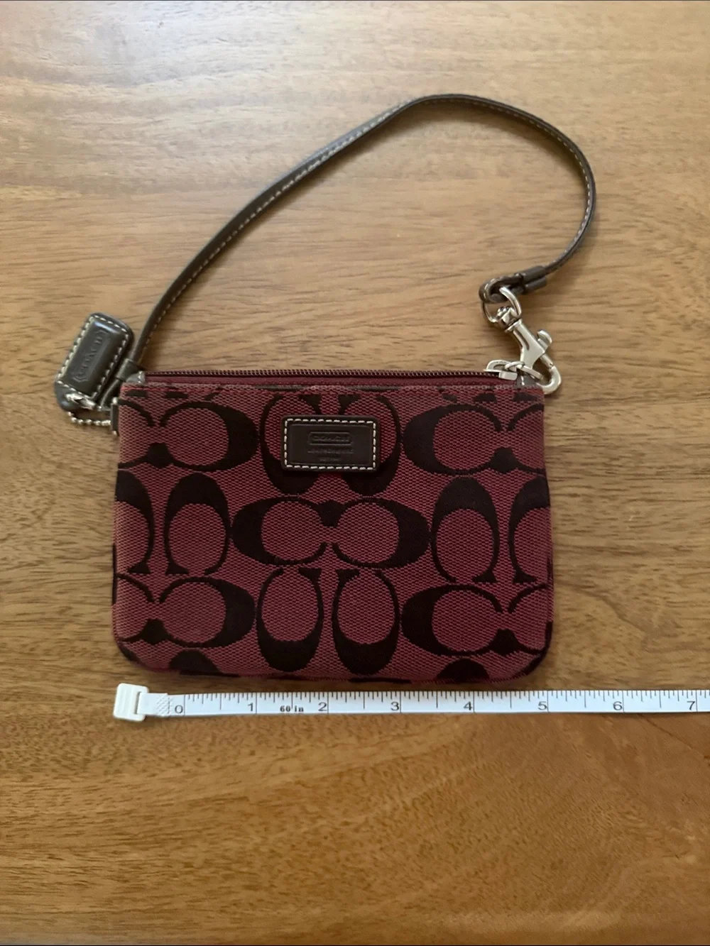 Coach Burgundy and Black Signature Wristlet Pouch